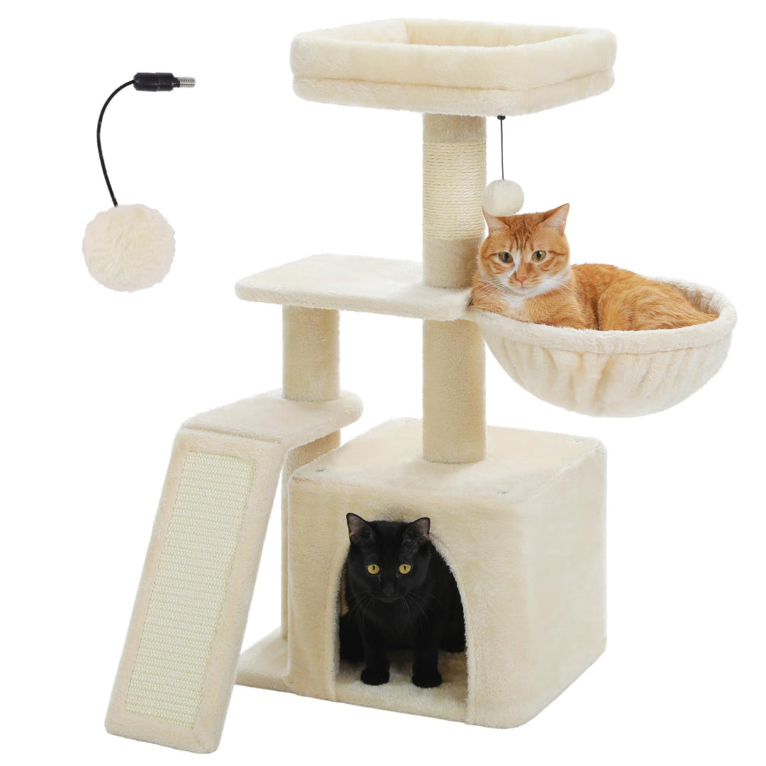 PAWZ Road Kleiner Kratzbaum mit Kratzmatte, Hängematte, Eigentumswohnung und Korb, Kleiner Katzenbau