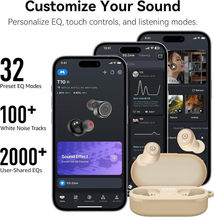 TOZO T10 Kopfhörer Kabellos Bluetooth In Ear mit Ladecase 55 Std. IPX8 | ENC für klare Anrufe und Kl