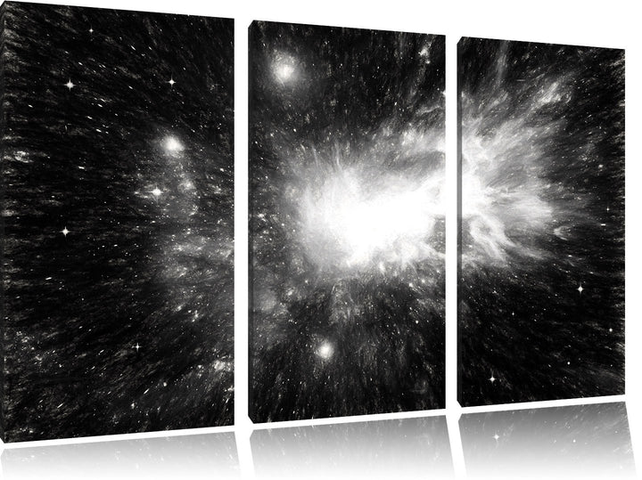 Pixxprint Ferne Galaxie im Sternenstaub Kunst Kohle Effekt 3-Teiler Leinwandbild 120x80 Bild auf Lei