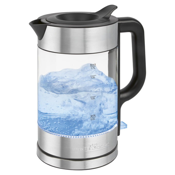 ProfiCook® Wasserkocher Glas | 1,7L | 2200W | beleuchtet | BPA frei | Einhandbedienung | 360° drehba