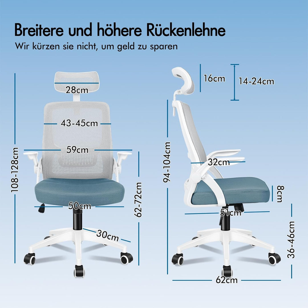 ALFORDSON Bürostuhl, Sessel mit Kopfstütze, Computer-Schreibtischstuhl mit Lordosenstütze, Drehstuhl