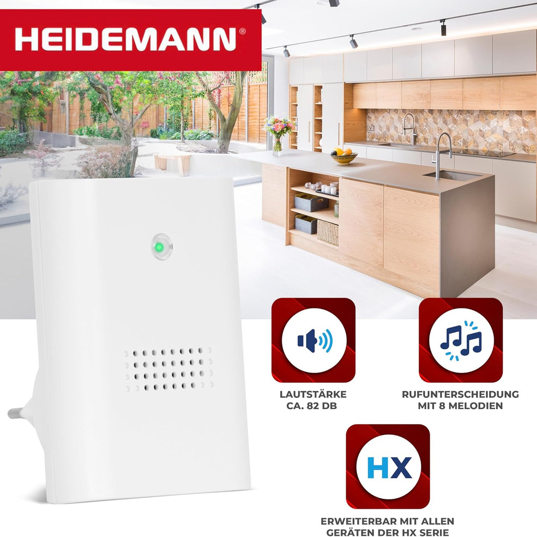 HEIDEMANN Funkklingel Set HX Plug-In - Erweiterbare Klingel - für die Steckdose - Funk Klingel - ink