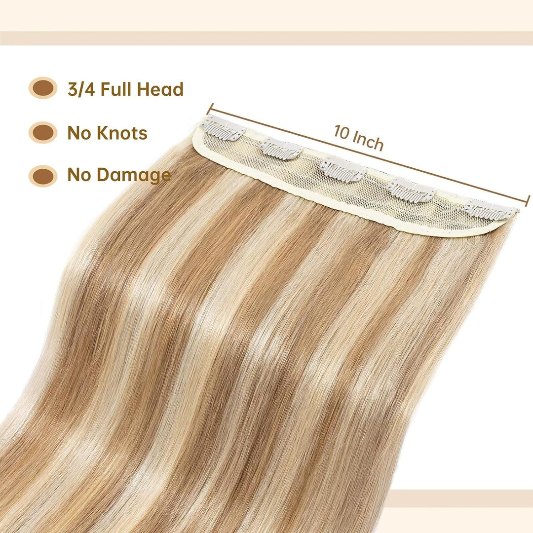 TESS Clip in Extensions Echthaar Blond Balayage 25 cm, Ein Stück Clip in Echthaar Haarverlängerung 5