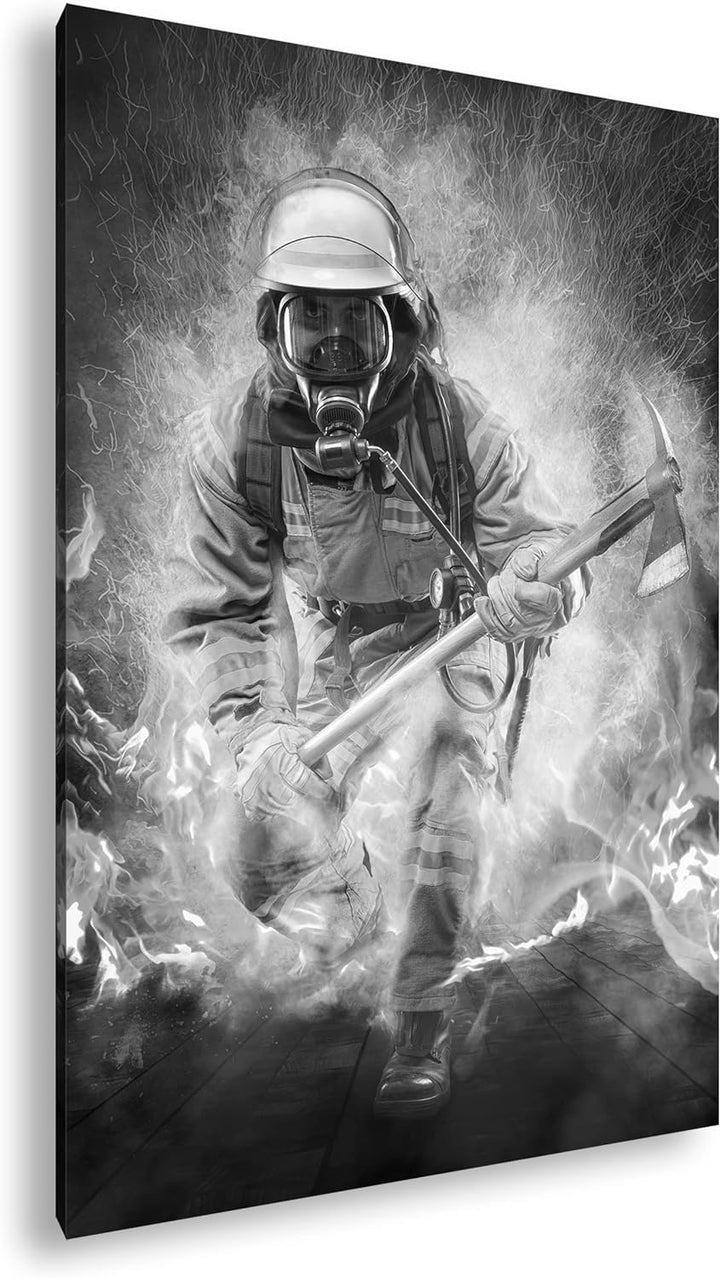 deyoli Feuerwehrmann im Einsatz Format: 100x70 Effekt: Schwarz&Weiss als Leinwandbild, Motiv fertig