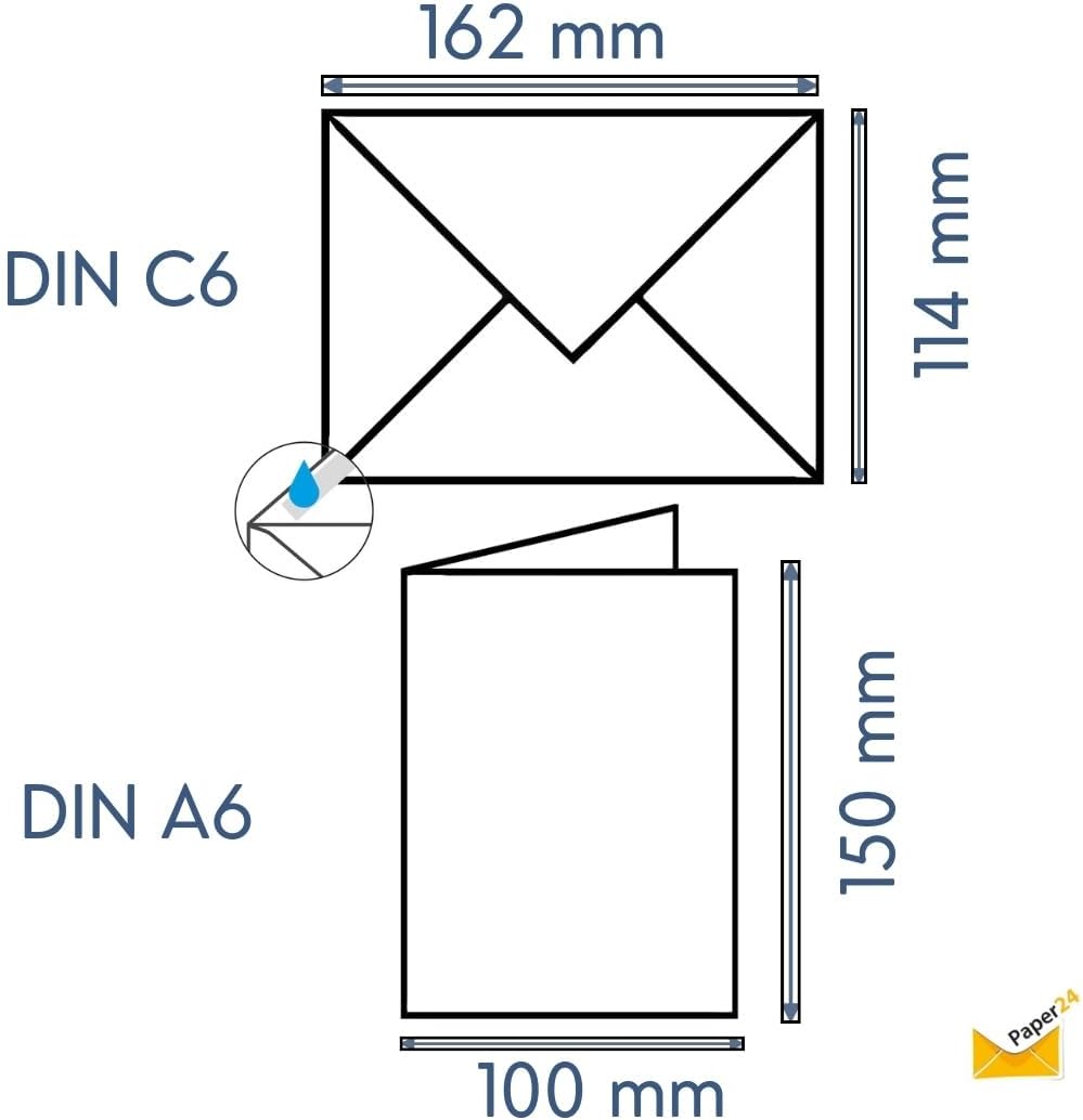 Je 75 farbige Briefumschläge DIN C6 (114 x 162 mm) mit passenden Faltkarten DIN A6 (100 x 150 mm) in