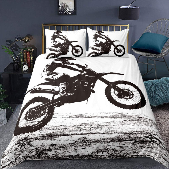 Loussiesd Dreckiges Fahrrad Bettwäsche Moto-Cross Bettwäsche Set 135x200 cm Weiss schwarz Motorrad B