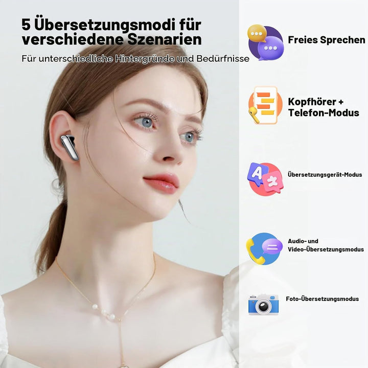 AI Kopfhörer Übersetzer, 3-in-1 Sprachübersetzer Kopfhörer 164 Sprachen mit App, 7 Übersetzungsmodi