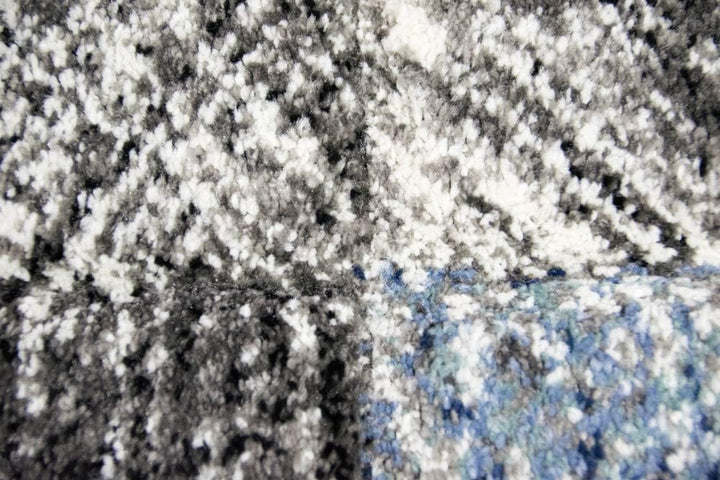 CARPETIA Teppich modern Wohnzimmerteppich karo blau grau schwarz Grösse 80x150 cm 80 x 150 cm, 80 x