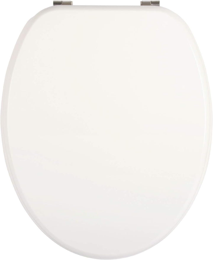 'aquaSu® WC-Sitz Bingo, Weiss, Toilettensitz mit Holz-Kern & Edelstahl-Scharnier, ovale Standard O F