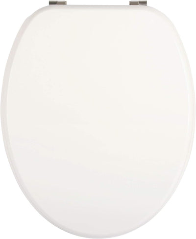 'aquaSu® WC-Sitz Bingo, Weiss, Toilettensitz mit Holz-Kern & Edelstahl-Scharnier, ovale Standard O F