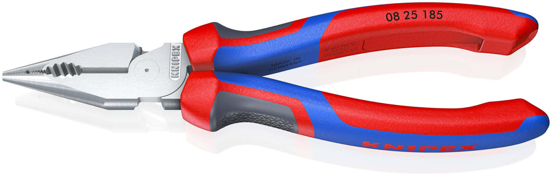 KNIPEX 08 25 185 Spitz-Kombizange mit Mehrkomponenten-Hüllen verchromt 185 mm
