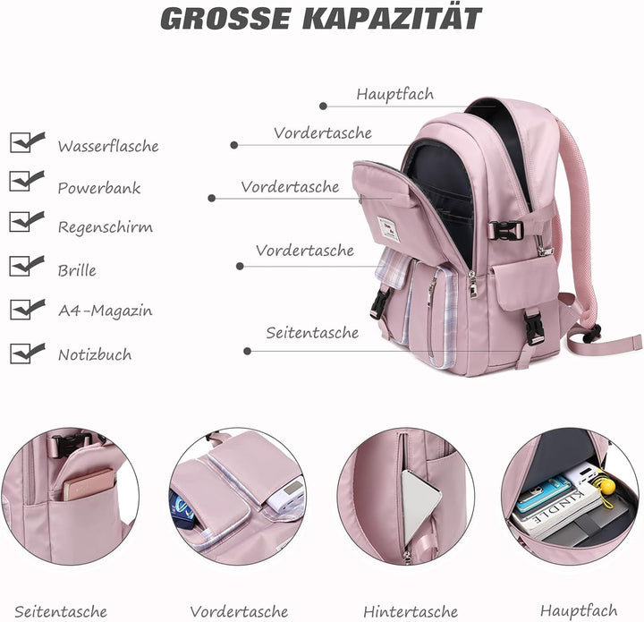 FANDARE Beiläufig Rucksack Schulrucksack Schulranzen Daypacks mit 15.6 Zoll Laptopfach Schultaschen