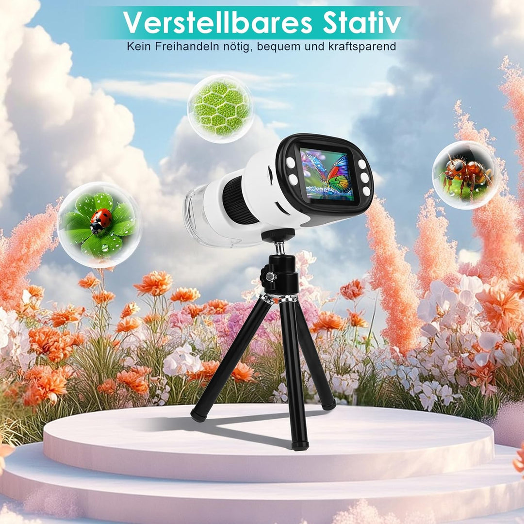 Mikroskop für Kinder 1000X 4K Digitales Mikroskop für Kinder 2,0″IPS-Display &amp; 8 LED,720P HD Tragbar