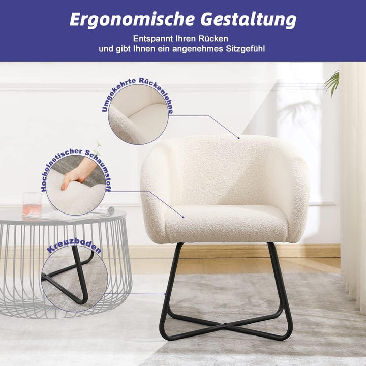 Mingone Sessel Kleine Loungesessel Cocktailsessel Modern Lammwolle Designer Polstersessel mit Schwar