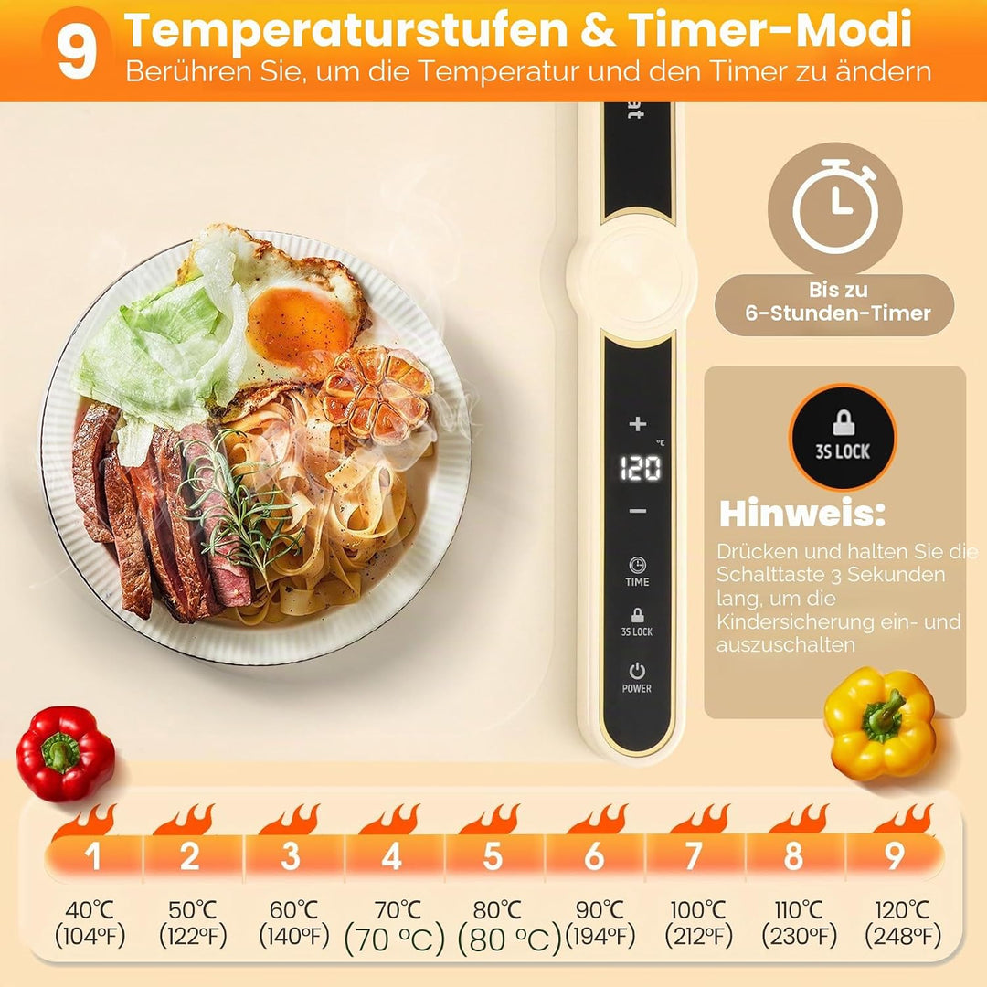 Warmhalteplatte Elektrisch, Faltbare Elektrische Wärmeplatte, 40-120°C Tragbarer Speisenwärmer Wärme