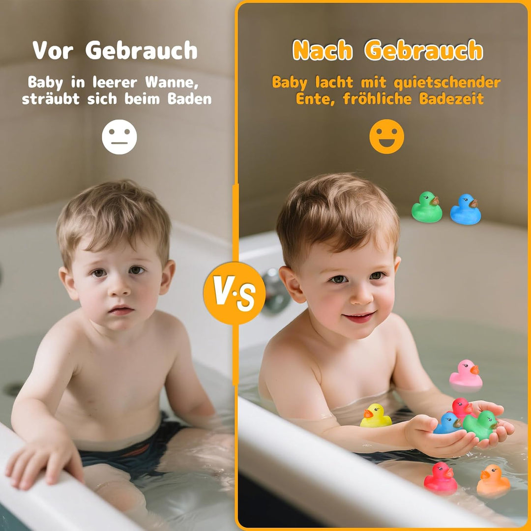 60 Stück Glitzer Badeenten Set – Mini Quietscheente mit Farb-Flash Bunte Gummiente Kinder Badespielz