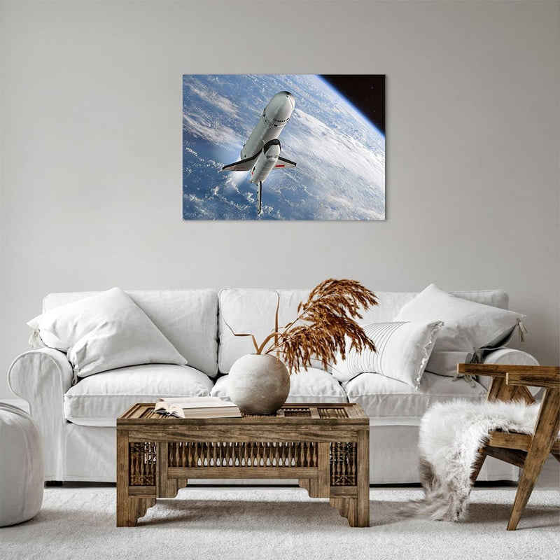 Bilder auf Leinwand Himmel Rakete Kosmos Planet Leinwandbild 70x50cm Wandbilder Dekoration Wohnzimme