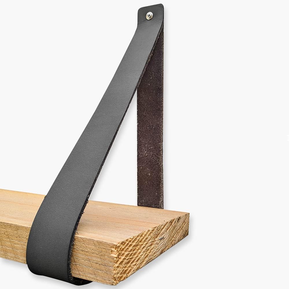 Brute Strength - Regalträger Leder - Dunkelgrau - 2 Stück - Regalstützen - Wandstützen - Regalriemen