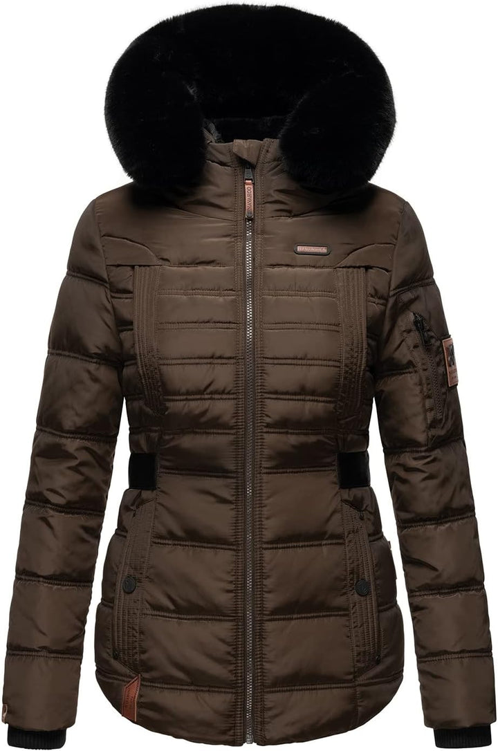 Navahoo Designer Damen Winter Jacke Steppjacke Winterjacke Stepp gesteppt B844 S Braun, S Braun
