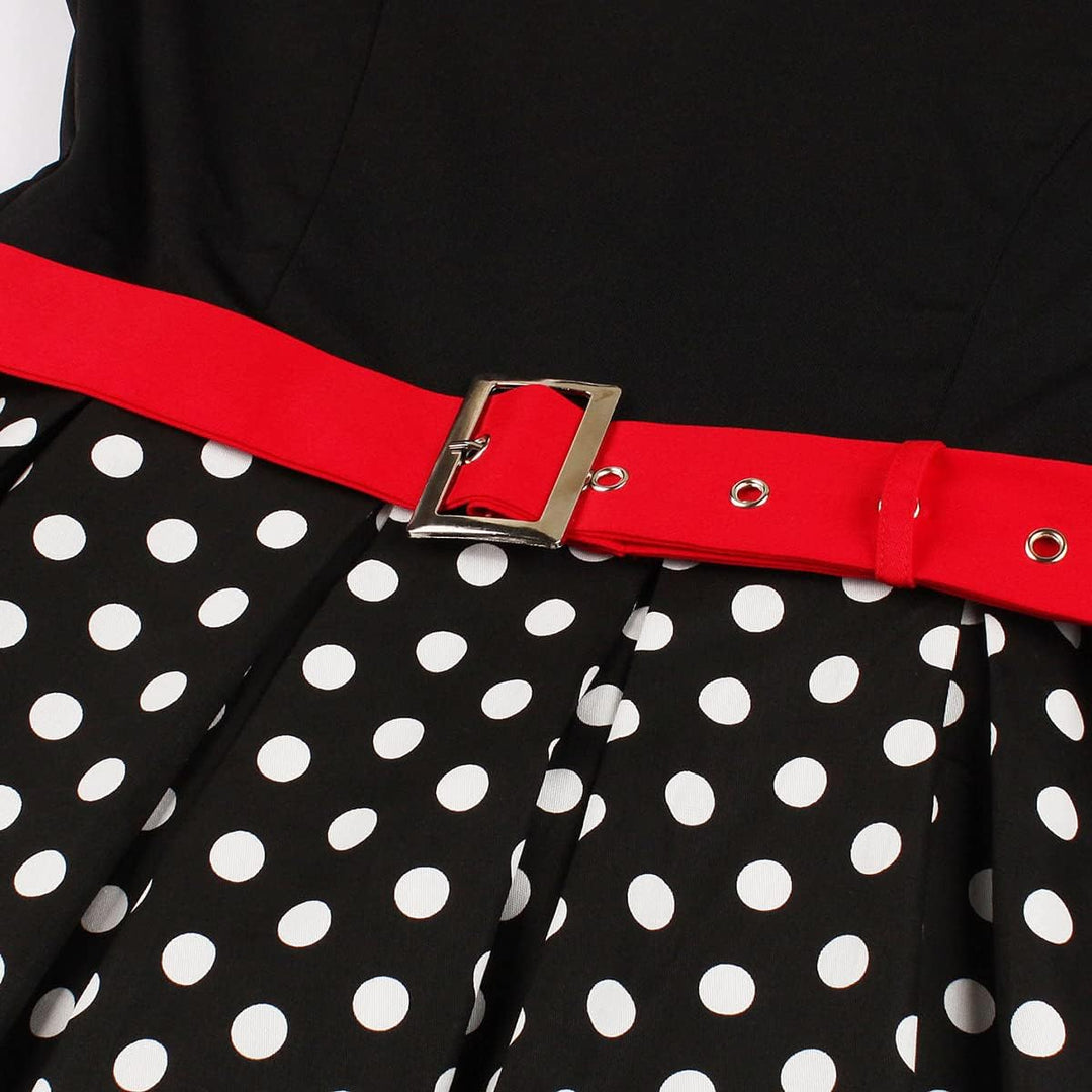 Odizli Rockabilly Kleider Damen 50er Jahre Vintage Kurzarm V-Ausschnitt Polka Dot Swing Coctailkleid