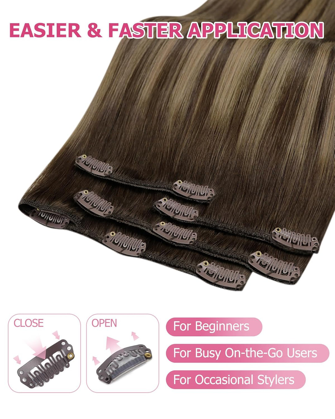 YoungSee Clip in Extensions Echthaar Ombre 30cm Echthaar Extensions Clip Dunkelbraun Balayage Karame