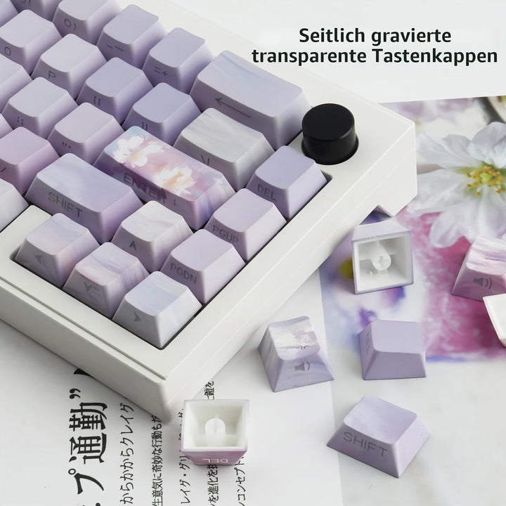 Sunzit PBT Keycaps 130 Tasten Custom Keycaps Cherry Profile Dye-Sub Tastenkappen Set Monet Seerosen