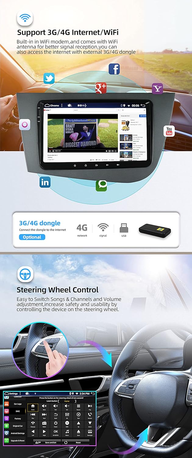 YUNTX Android 12 [4GB+64GB] Radio für Seat Leon MK2 2005-2012-[Eingebautes CarPlay/Android Auto/DSP/