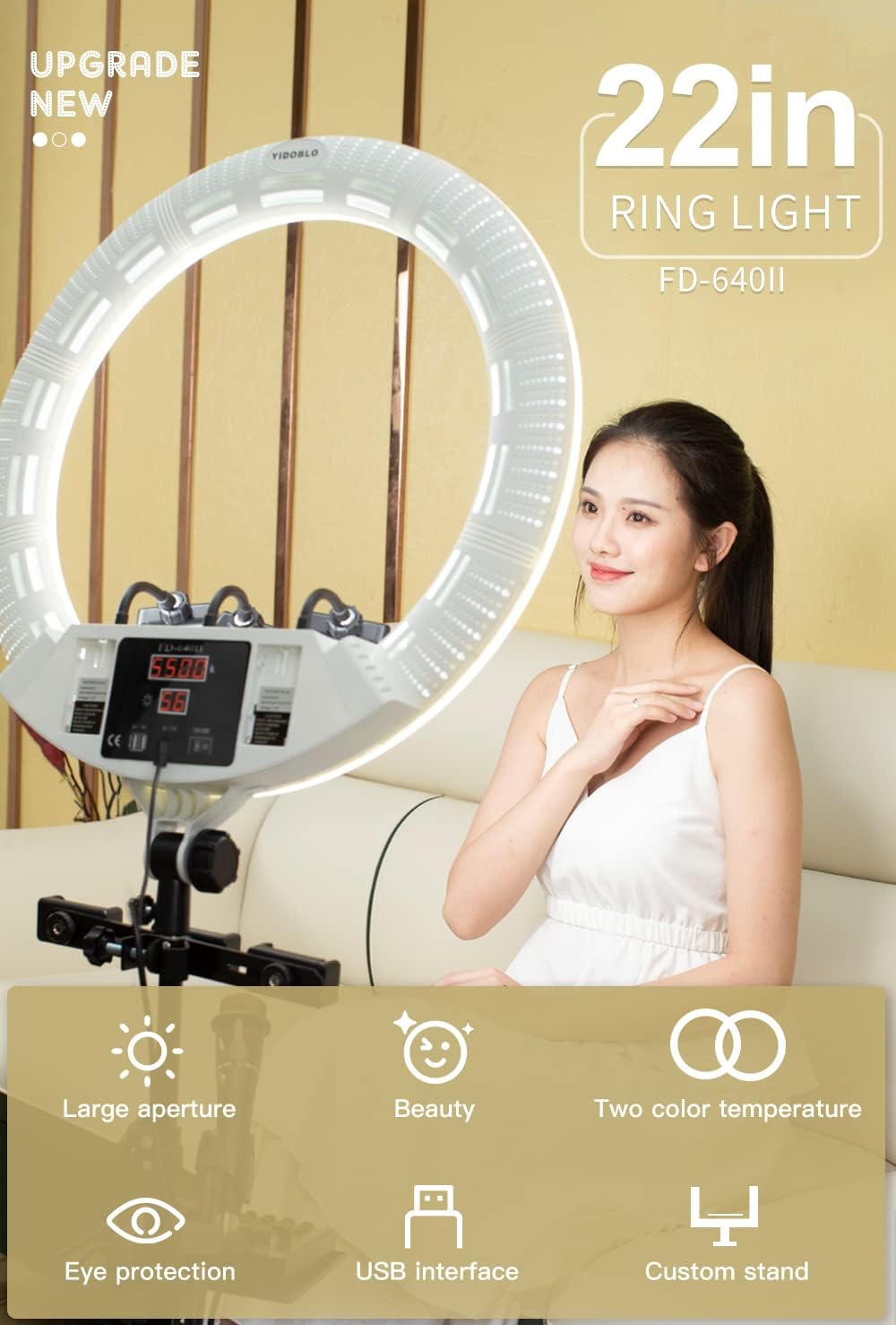 100W 22-Zoll super helles LED digitales Display Ringlicht Kits,Lampe für Make-up Schönheit Nagel Hau