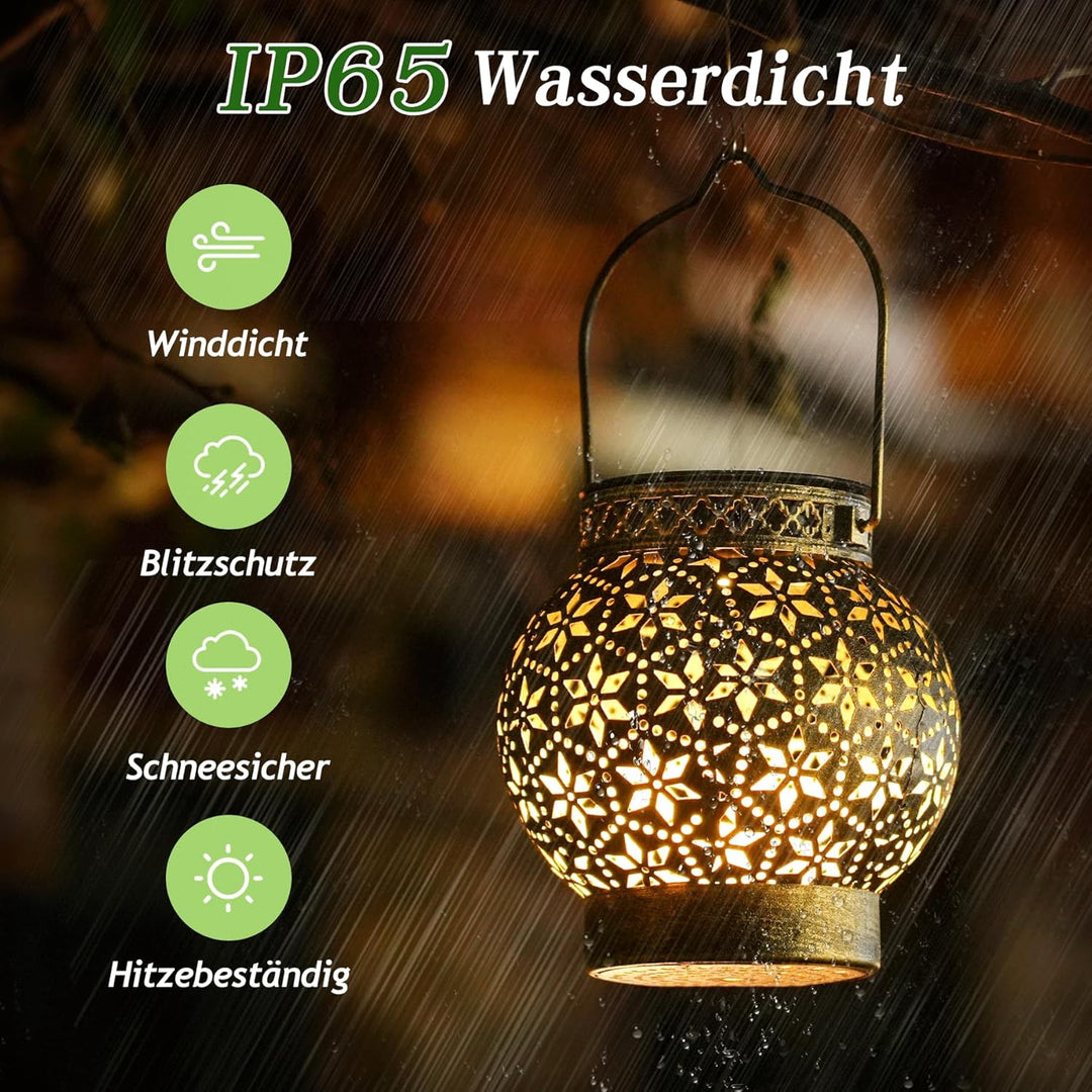 Görvitor Solarlaterne für Aussen 2 Stück, Metall Solarlampen für Aussen Wasserdicht IP65, Diamantblu