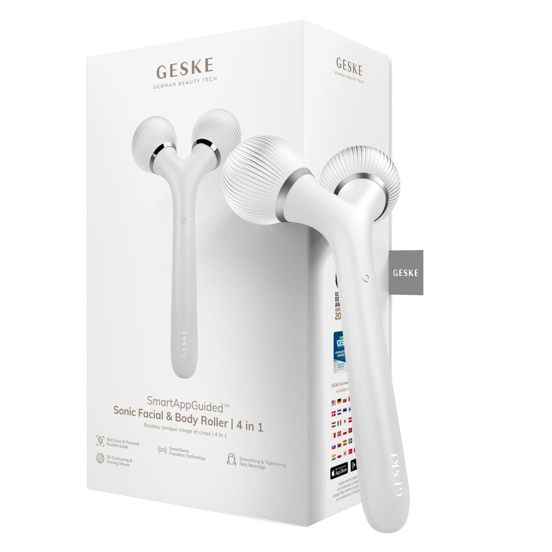 GESKE | SmartAppGuided™ Sonic Facial & Body Roller | 4 in 1 | Dermaroller | Gerät für Gesicht und Kö