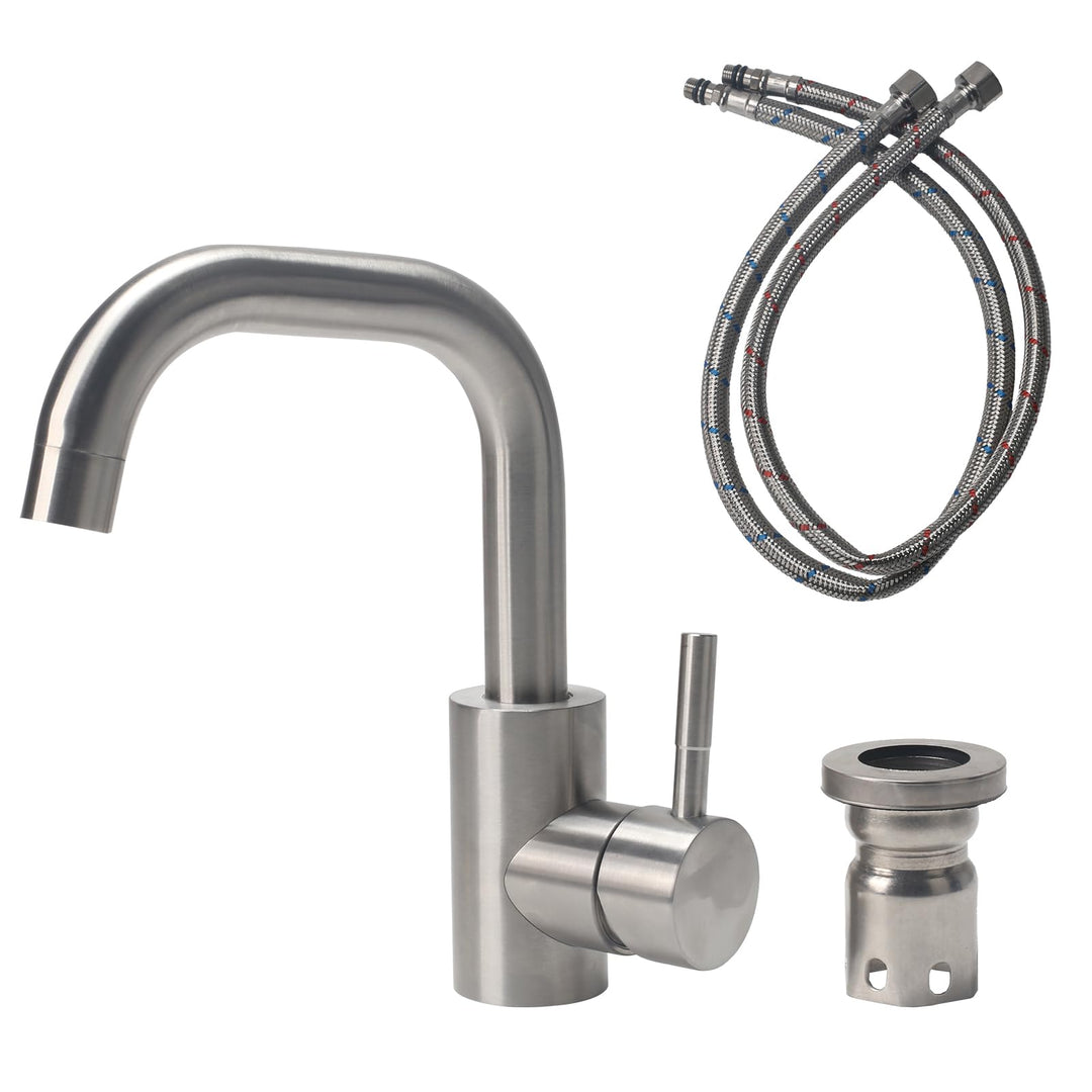 Minnhua Wasserhahn Bad Edelstahl, Waschtischarmatur 360° Drehbar, Armatur Badezimmer mit Schlauch, M