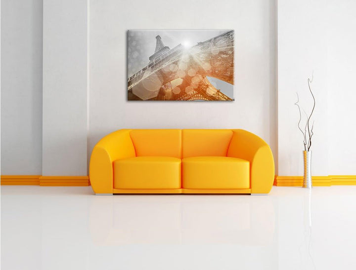 Pixxprint Der Eiffelturm im Sonnenschein als Leinwandbild | Grösse: 100x70 | Wandbild| Kunstdruck |