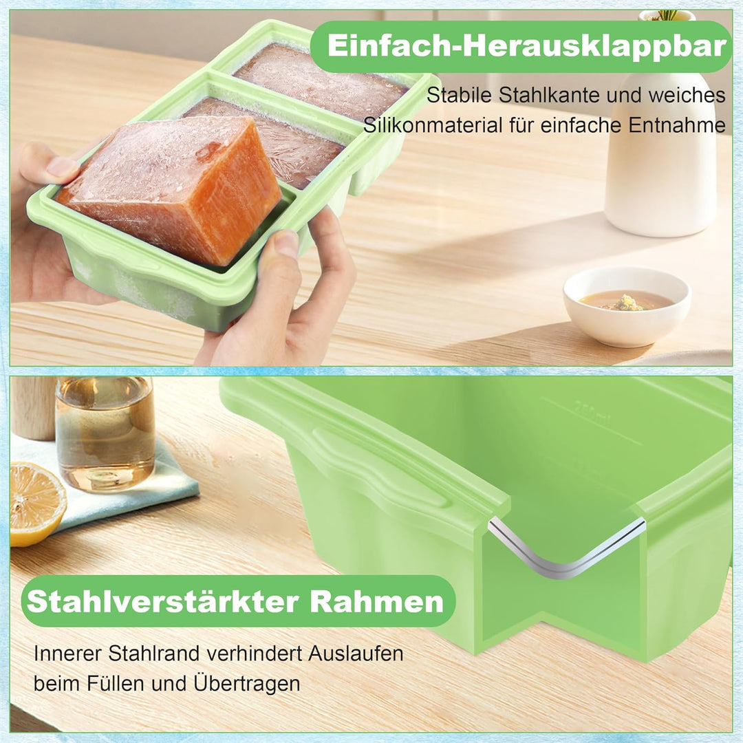 2er-Set Silikon-Gefrierformen für Suppen-Eiswürfel, 1-Tassen-Suppen-Gefrierformen mit Deckel für Mea
