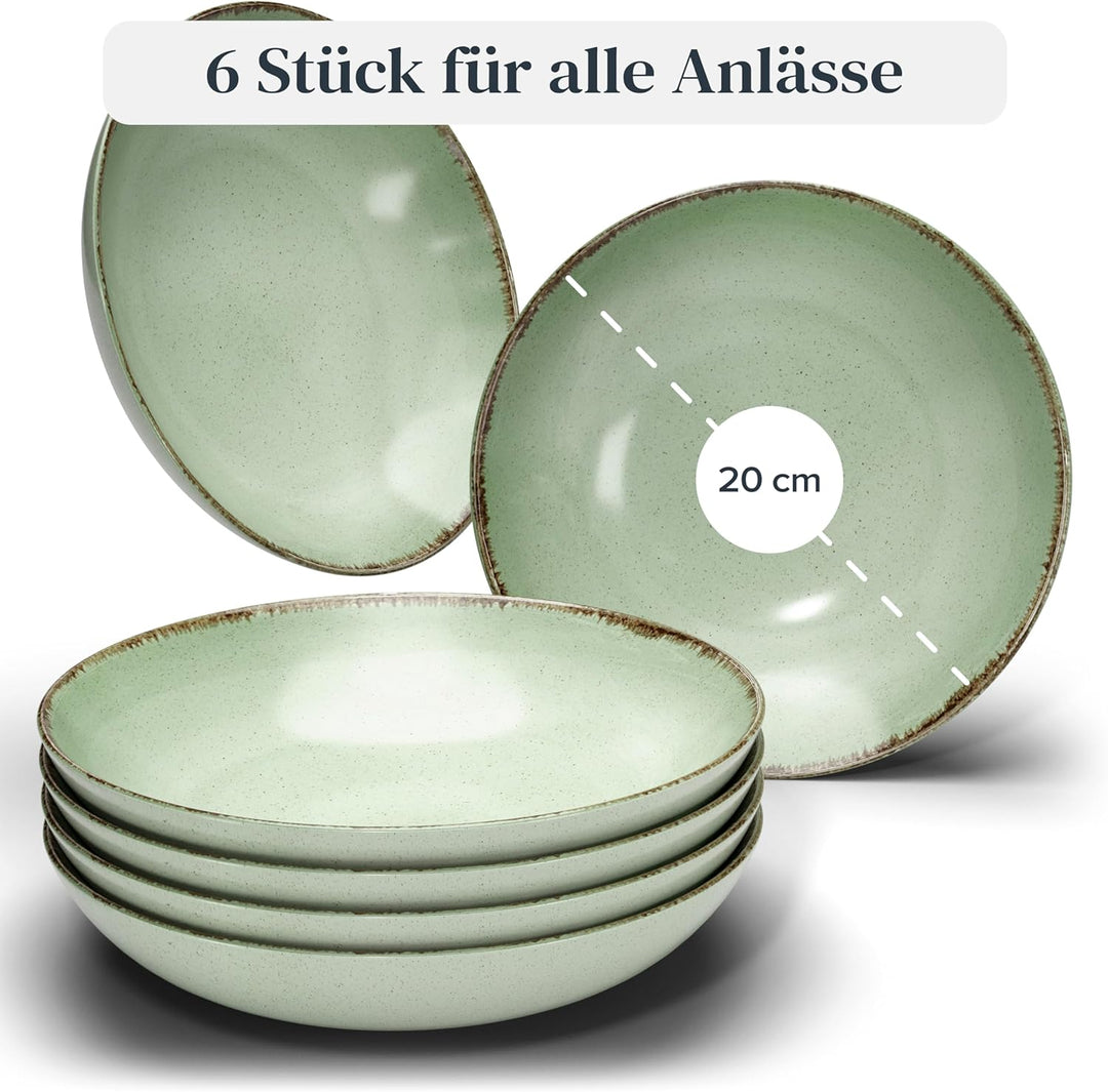 Steingut Suppenteller 6 Pers. Rustic Hochwertiges Landhausstil TEST SEHR GUT Tiefe Teller Set - Krat