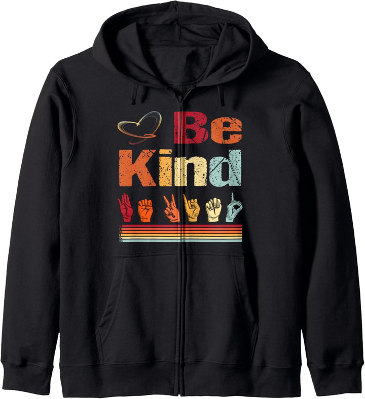 ASL Be Kind Teachers Interpreter Womens Retro Sign Language Kapuzenjacke