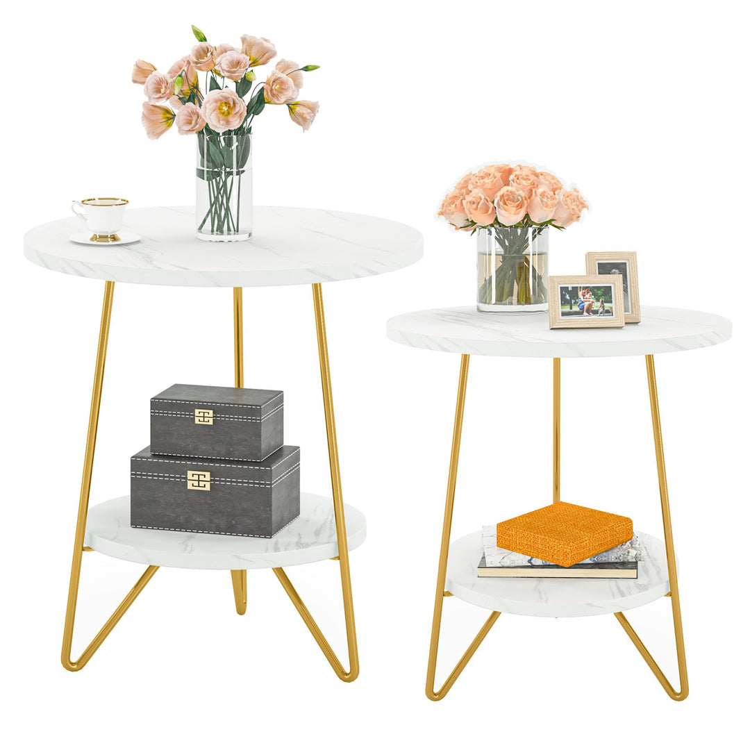 Tribesigns Beistelltisch aus künstlichem Marmor, 2 Etagen, runder Beistelltisch mit Ablagen, moderne
