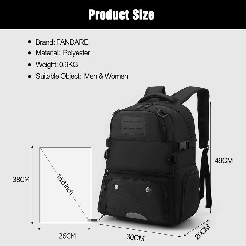 FANDARE Basketball Rucksack Fussball-Rucksack mit Ballfach & Schuhfach Schulrucksack mit 15.6 Zoll L