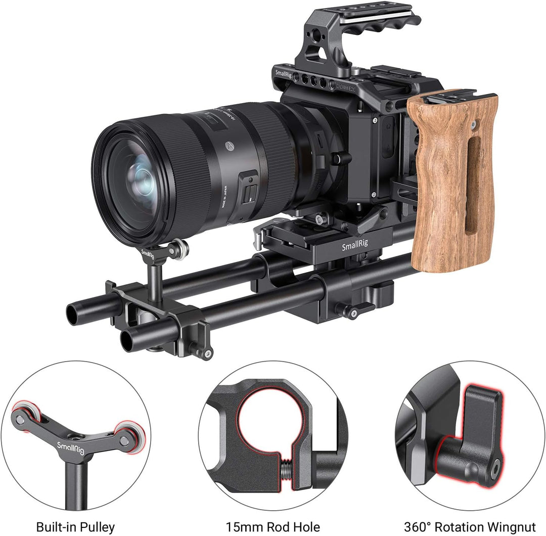 SMALLRIG Linsenunterstützung mit 15mm LWS Stangenklemme, 15mm Lens Support Kompatibel mit einem Durc