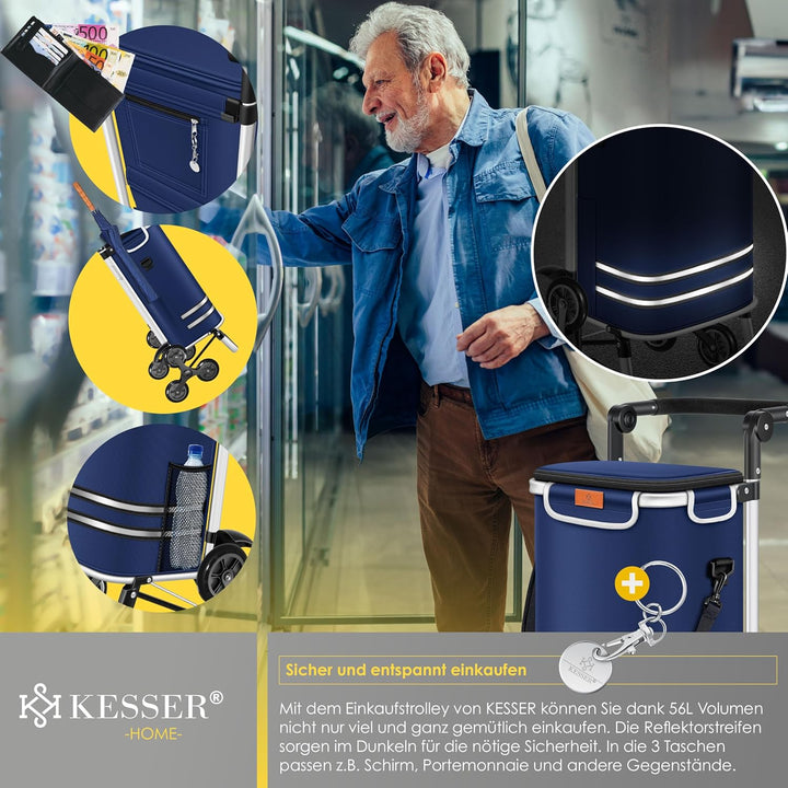 KESSER® Einkaufstrolley Treppensteiger mit Kühlfach klappbar mit 56L Kapazität und belastbar bis 50k