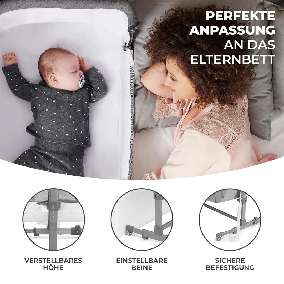 Kinderkraft Beistellbett NESTE UP, Babybetten, Zustellbett, Kinderbett, Kinderreisebett, 2 in 1, Höh