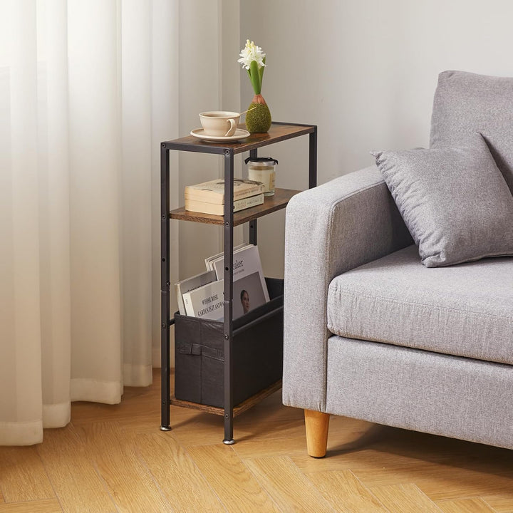 Beistelltisch, 3-stufiger Kleiner Schmaler Sofatisch mit Ablagefach, Schlanke Couchtisch mit Stoffko