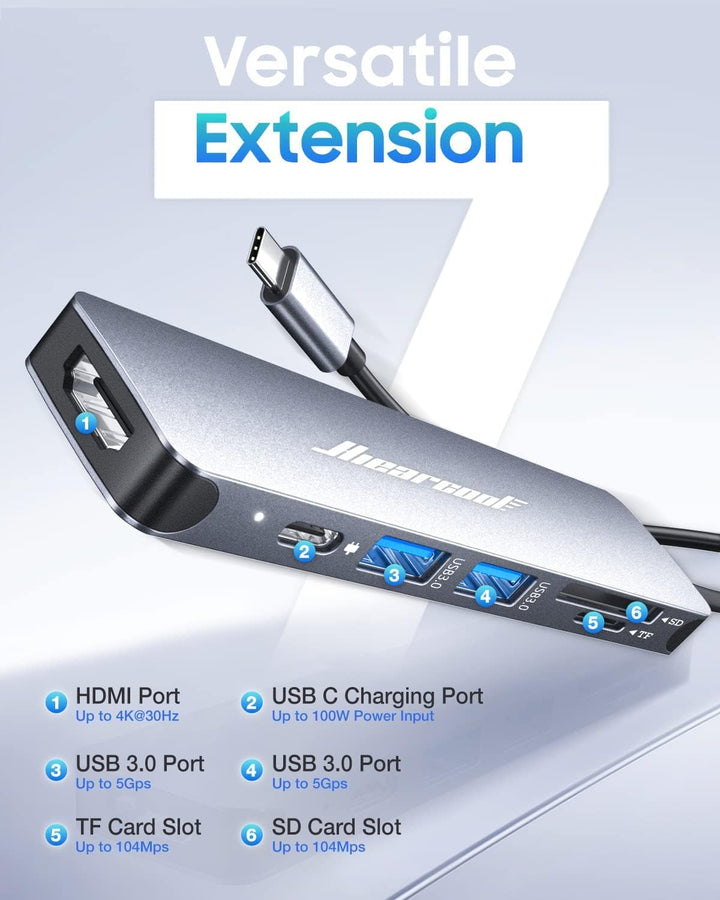 Hiearcool USB C Hub, Multi-Port Adapter für MacBook Pro, 7 in 1 Dongle kompatibel für USB C Laptops