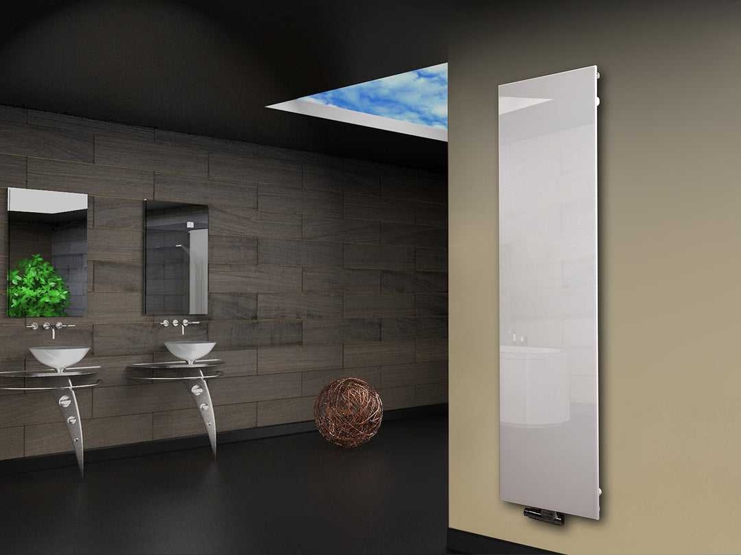 Badheizkörper mit Glas Design Montevideo 3 Glasfront 180x47cm 1118 Watt weiss SZAGATO Handtuchwärmer