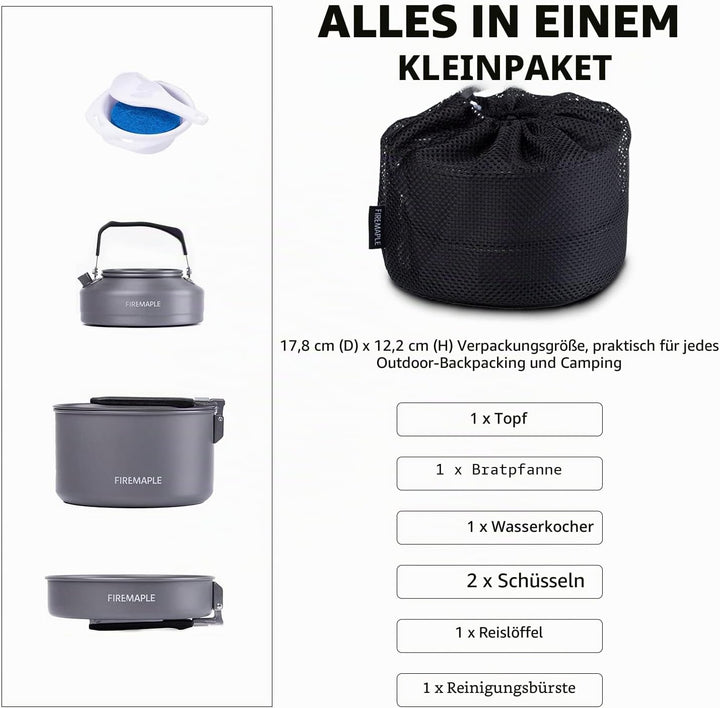 Fire-Maple Feast 2 Camping Kochgeschirr Set Outdoor-Kochset mit Topf, Wasserkocher, Pfanne, Schalen