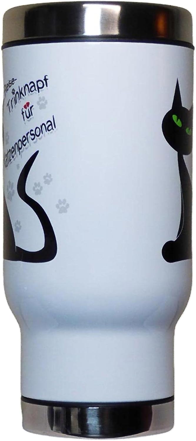 lustiger Thermobecher mit Katzen-Motiv und Spruch 'Reise Trinknapf für Katzenpersonal' Isolierbecher