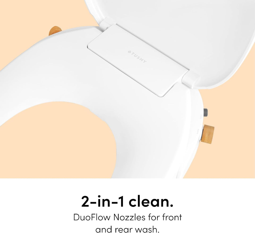 TUSHY Oasis Bidet-Sitz für Warmwasser, nicht elektrisch, länglich, selbstreinigende Doppeldüsen, ein