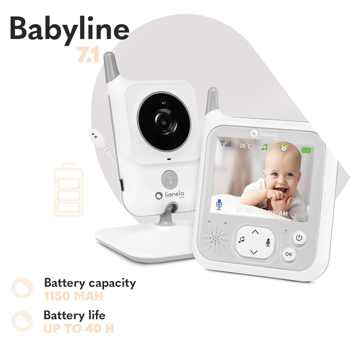 LIONELO Babyline 7.1 Babyphone mit Kamera und Empfänger, Reichweite bis zu 260 m, Kommunikation in b
