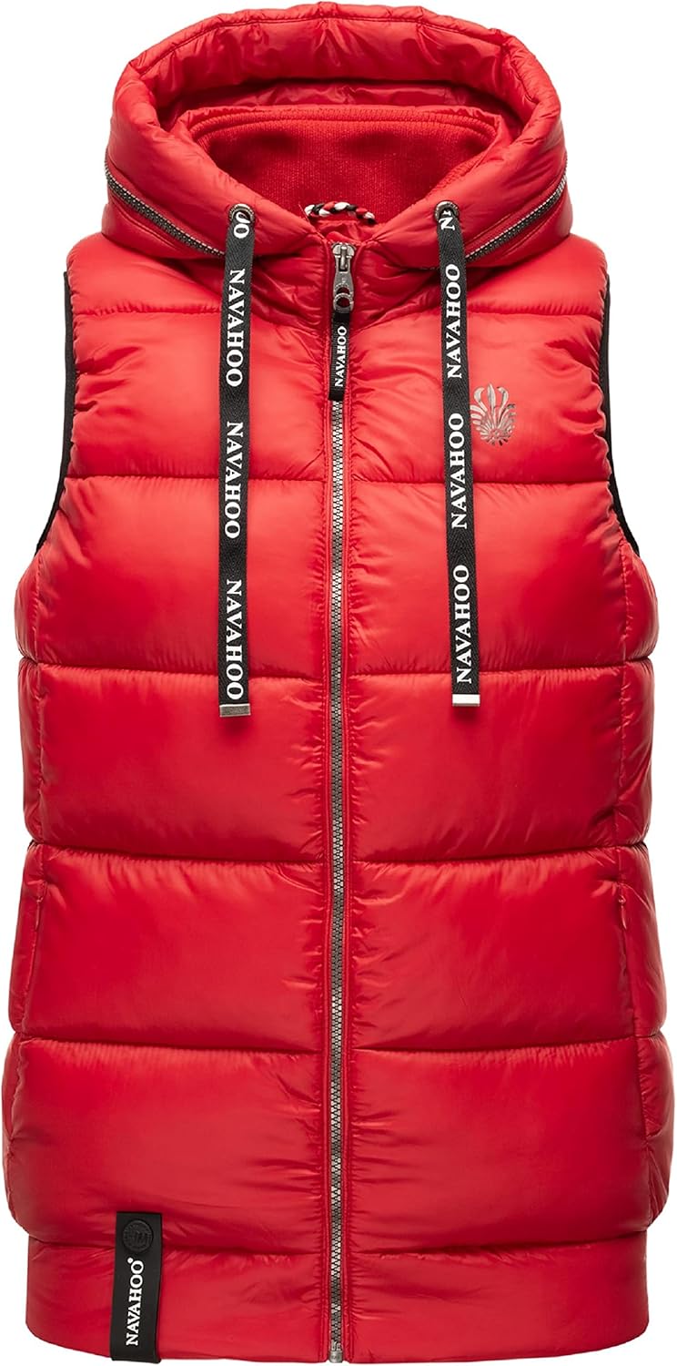 Navahoo Damen Steppweste leichte Outdoor-Weste Übergangsjacke mit Kapuze Kassidy XS-3XL XS Rot, XS R