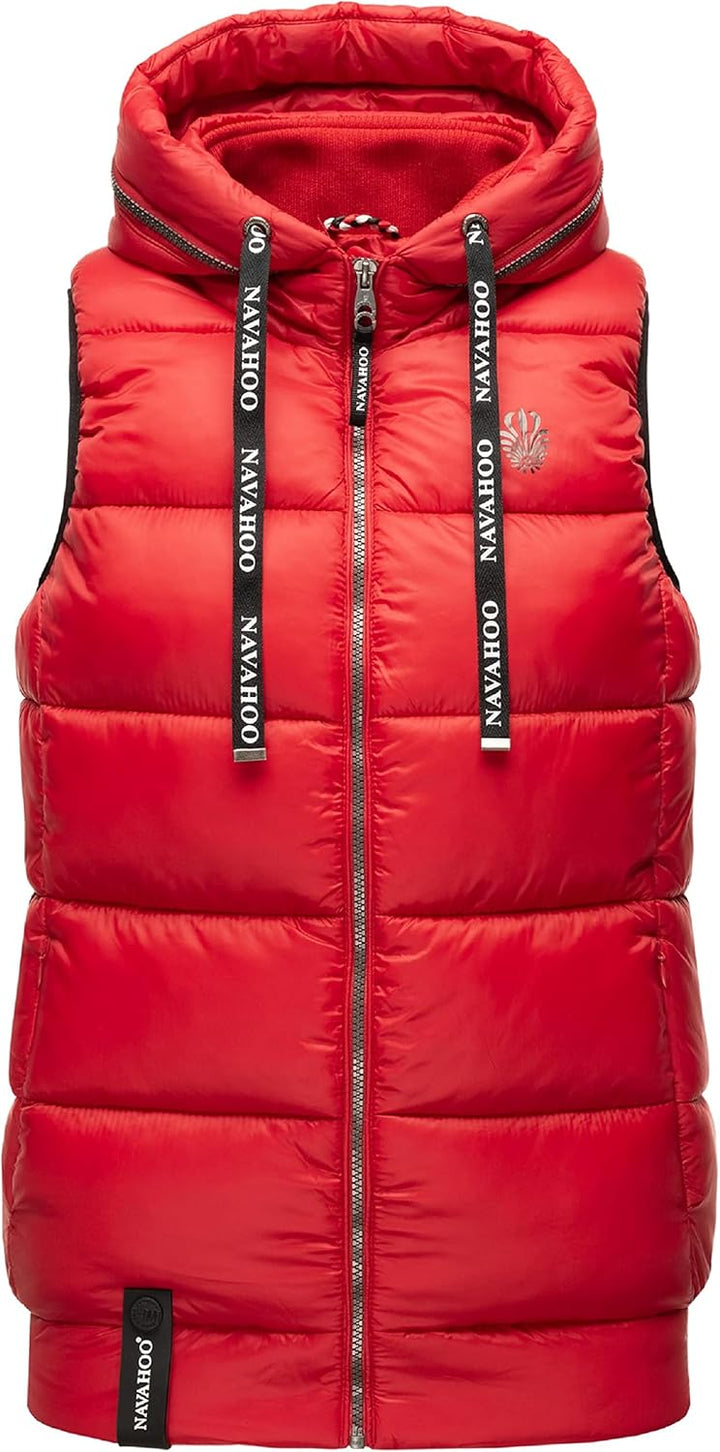 Navahoo Damen Steppweste leichte Outdoor-Weste Übergangsjacke mit Kapuze Kassidy XS-3XL XS Rot, XS R