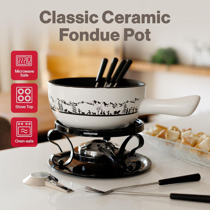 Heidi 9er Set Fondue, Käsefondue, Gabeln, Eintopf, Keramiktopf, Keramikfondue Swissmar Heidi Fondue-
